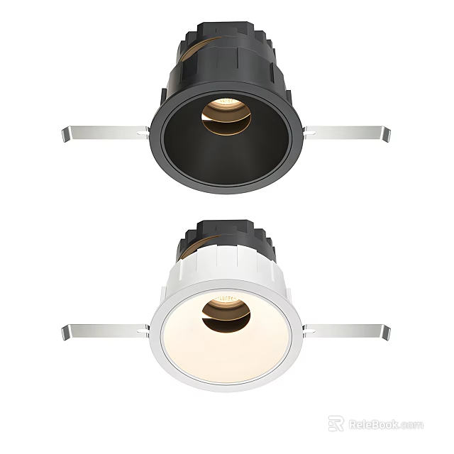 Modern Recessed Ceiling Lights Black and White with Round Trim and Metal Brackets 3d model 