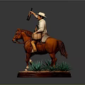 Cowboy Figurine on Horseback Holding Bottle Saddle With Wine Barrel And Green Plants