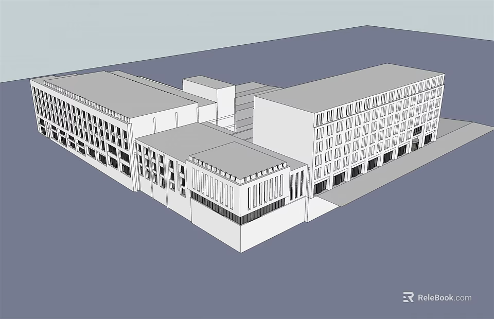 Modern Office Building Architectural Design With Connected Structures And Large Windows 3d model