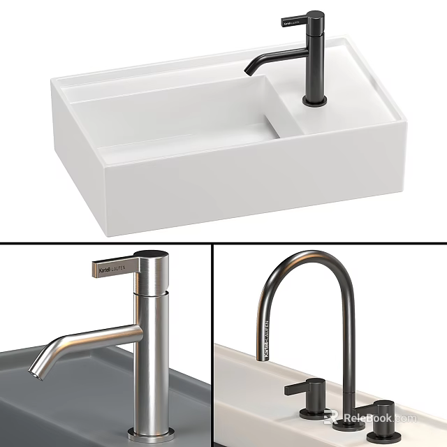 Modern Sleek White Ceramic Bathroom Sink With Various Faucet Styles And Design Details 3d model 