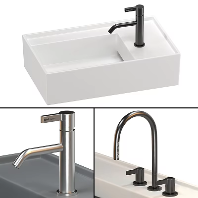 Modern Sleek White Ceramic Bathroom Sink With Various Faucet Styles And Design Details 3d model