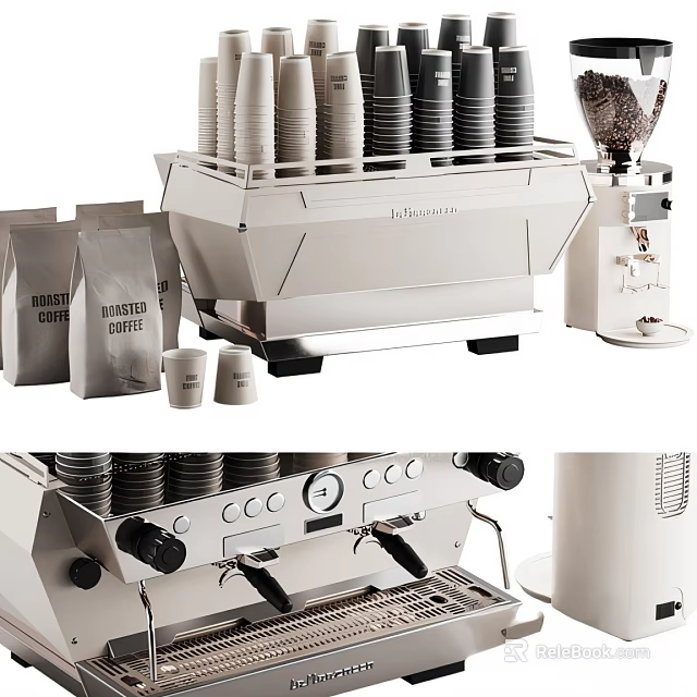 Professional Espresso Machine With Coffee Bags And Cups 3d model 