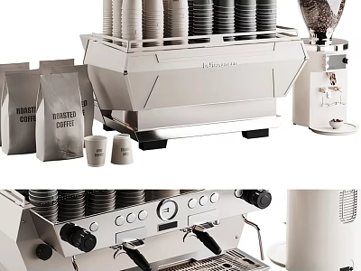 Professional Espresso Machine With Coffee Bags And Cups 3d model