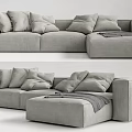 Modern Gray Sectional Sofa with Multiple Cushions Chaise Lounge and Throw Blanket 3d model