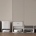 Smart Cleaning Machines Arranged in Modern Home Interior With Cabinets and Wooden Floor