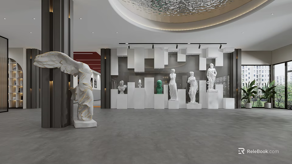 School Art Exhibition Space With Sculptures And Modern Design 3d model 