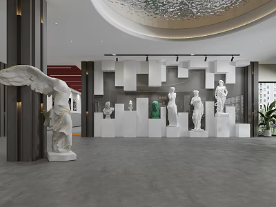 School Art Exhibition Space With Sculptures And Modern Design 3d model