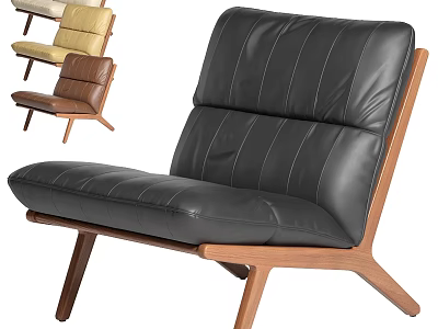 Modern Black Leather Leisure Chair With Wooden Legs Stitched Details And Various Colors 3d model