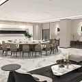 Modern Elegant Private Dining Room With Round Table Chairs Sofa And Marble Floor 3d model