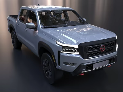 Silver Pickup Truck Modern Design With Front Grille LED Headlights Black Wheels 3d model