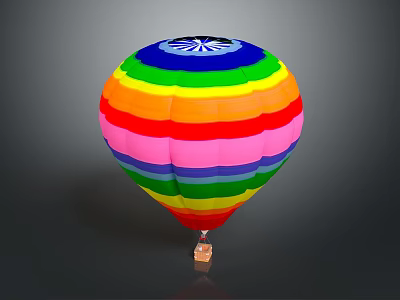Vibrant Colorful Striped Hot Air Balloon With Decorative Top And Basket 3d model