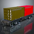 Freight Train Car With Green And Red Containers For Cargo Transport 3d model