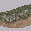 Rocky Slope With Lush Green Grass White Wildflowers And Earthy Soil