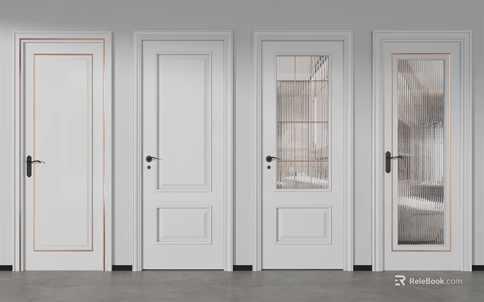 Modern Interior Hinged Doors With Various Glass Panel And Solid Panel Designs 3d model 