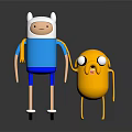 Cartoon Character Finn and Yellow Creature Jake Standing Together on Black Background