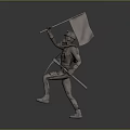 Detailed Silver Armored Warrior Character Holding Large Sword And Gun