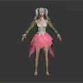 Female Character With Gray Twin Tails Wearing Pink Petal Skirt Green Sleeves And Flower Decorations
