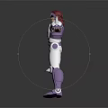 Game And Movie Character With Red Hair Purple White Armor Arms Outstretched Stylish Pose