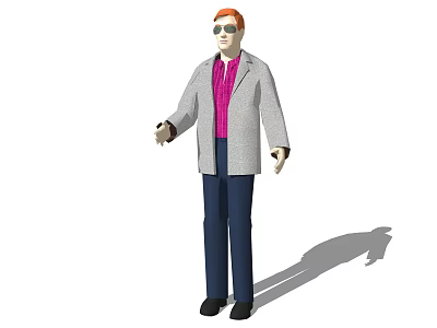 Man Wearing Sunglasses Gray Coat Pink Shirt Blue Pants And Black Shoes With Shadow 3d model