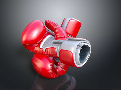 Red Leather Boxing Gloves With Silver Accents For Training And Fitness 3d model