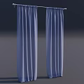 Pair of Soft Blue Curtains Hanging On Curtain Rod Against Dark Background