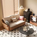 Bright Sunlit Cozy Modern Living Room With Comfortable Leather Sofa And Elegant Home Furniture