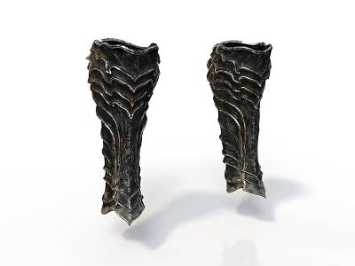 Pair of Medieval Black Leg Armor With Wavy Textured Patterns And Metallic Finish 3d model