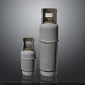 Two White LPG Cylinders Large And Small With Red Valves On Dark Background 3d model