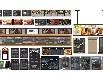Various Commercial Display Equipment Featuring Menu Boards Digital Screens And Chalkboards 3d model