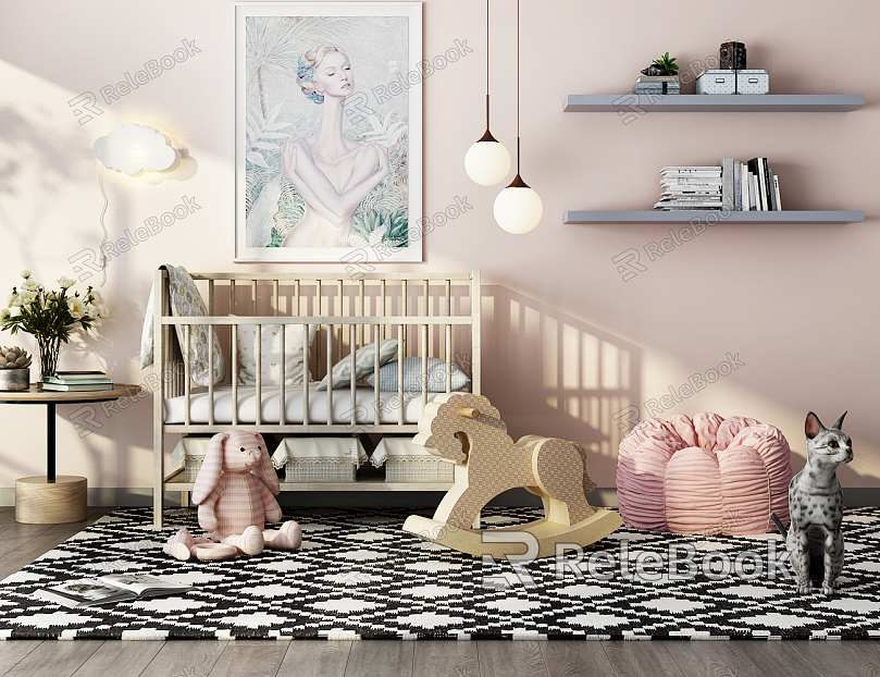 Modern crib baby room combination model