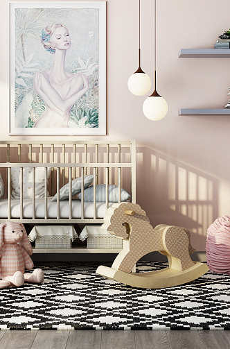 Modern crib baby room combination 3d model