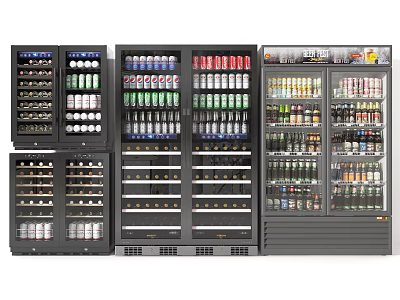 Commercial Refrigerators Freezers For Beverage Display Stocked With Various Drinks 3d model