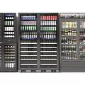 Commercial Refrigerators Freezers For Beverage Display Stocked With Various Drinks