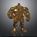 Golden Muscular Humanoid Statue With Detailed Physique And Shiny Surface