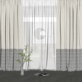 White and Gray Modern Layered Curtains with Sheer Panel and Green Branch by Window