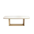 Elegant Modern Dining Table With Sleek Marble Top And Gold Metal Frame Design