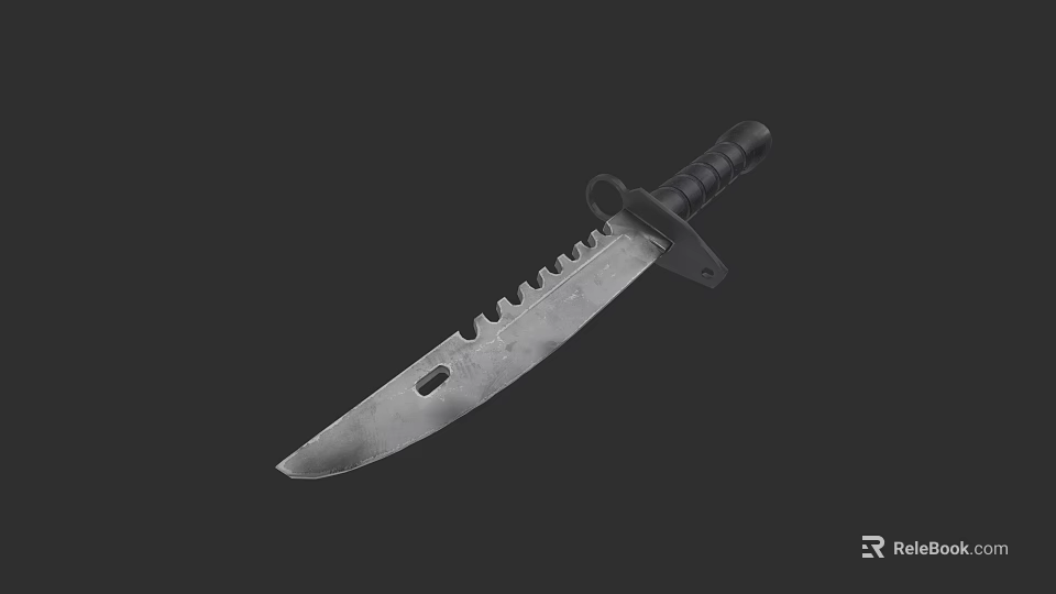 High Quality Tactical Weapon With Serrated Blade And Black Handle Design 3d model 