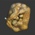 Fresh Potatoes in Mesh Bag on Black Background