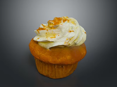 Delicious Freshly Baked Cupcake With White Cream Topping And Brown Fluffy Base 3d model