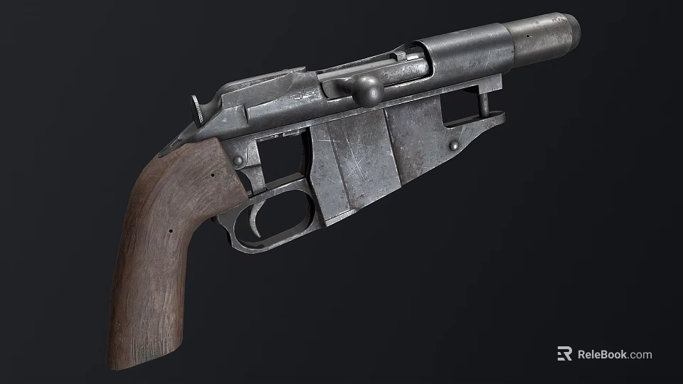 Vintage Revolver With Worn Metal Body And Classic Wooden Grip 3d model 