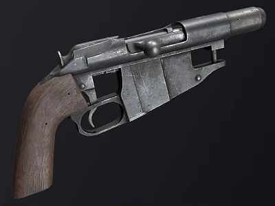 Vintage Revolver With Worn Metal Body And Classic Wooden Grip 3d model