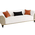 Modern White Vertical Tufted Sofa With Orange Black Cushions And Golden Legs