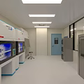 Laboratory Interior With Glass Partitions Stainless Steel Doors Circular Shelves Bright Lighting And White Ceiling