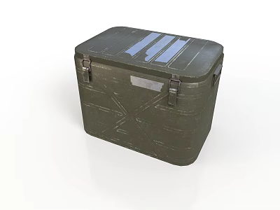 Green Military Style Storage Box With Metal Latches Blue Stripe And Label 3d model