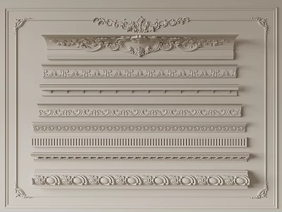 Different Ornate Gypsum Molding Styles with Intricate Patterns for Interior Design 3d model