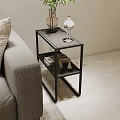 Modern Black Side Table With Metal Frame And Books For Living Room Sofa Area