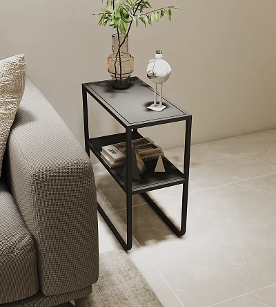 Modern Black Side Table With Metal Frame And Books For Living Room Sofa Area 3d model