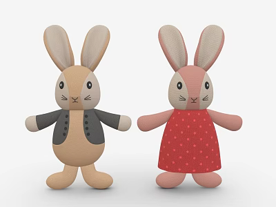 Cute Rabbit Stuffed Toys With Gray Jacket And Red Polka Dot Dress Design 3d model