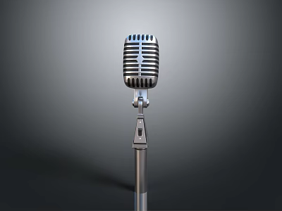 Vintage Retro Microphone With Metal Stand And Grille Head Classic Design For Home Use 3d model