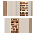 Modern Wooden Display Shelf With Beige Panels Lighting And Decorative Items
